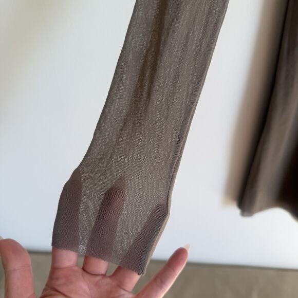 PETIT POIS by Viviana G Taupe Brown Nylon Mesh Mini Dress M Long Sleeve Bodycon - Picture 2 of 7